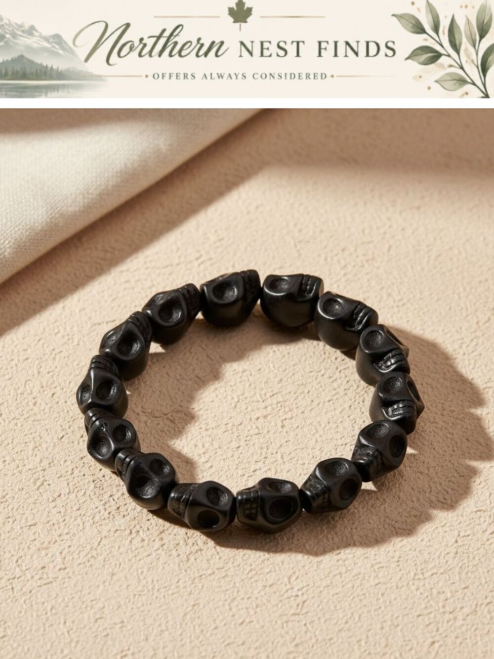 Skull Bracelet Howlite Synthetic Turquoise Tibetan Prayer Bead Mala Elastic 7.5"
